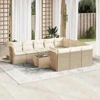 Set Divani da Giardino 11 pz con Cuscini Beige in Polyrattan 3218228