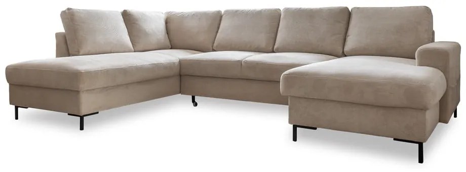 Divano letto in velluto a coste beige (angolo sinistro) Lofty Lilly - Miuform