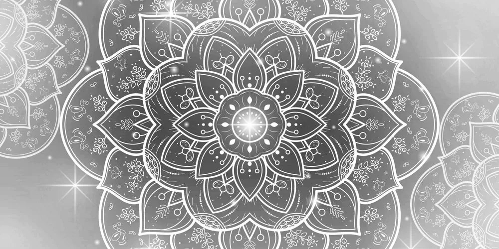 Stampa su tela – Mandala orientale in bianco e nero