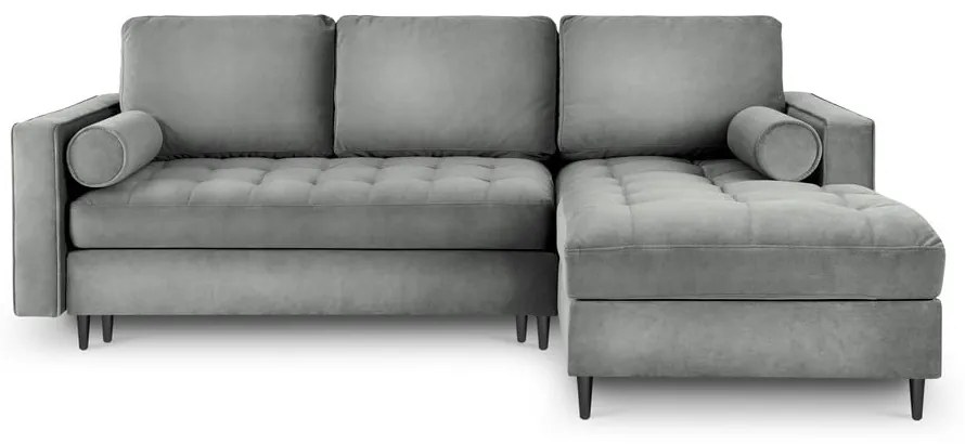 Divano letto angolare in velluto grigio chiaro, angolo destro Santo - Milo Casa