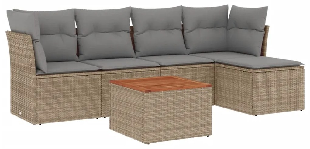 Set divano da giardino 6 pz con cuscini beige misto polyrattan