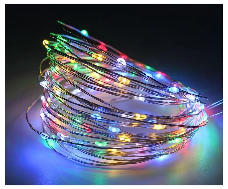 Stringa Led Con USB 5V Filo Rame Con 100 Luci RGB Multicolori 10 Metri IP67 Decorazione Natale
