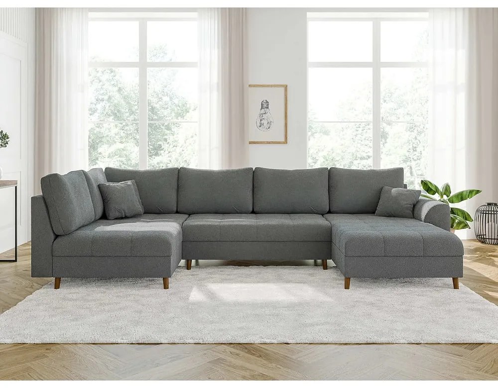 Divano angolare grigio in tessuto bouclé (angolo destro/"U") Ariella - Ropez