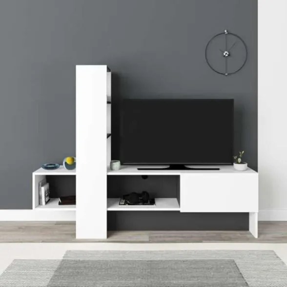 Mobile porta TV 180 cm bianco e antracite con libreria Troya