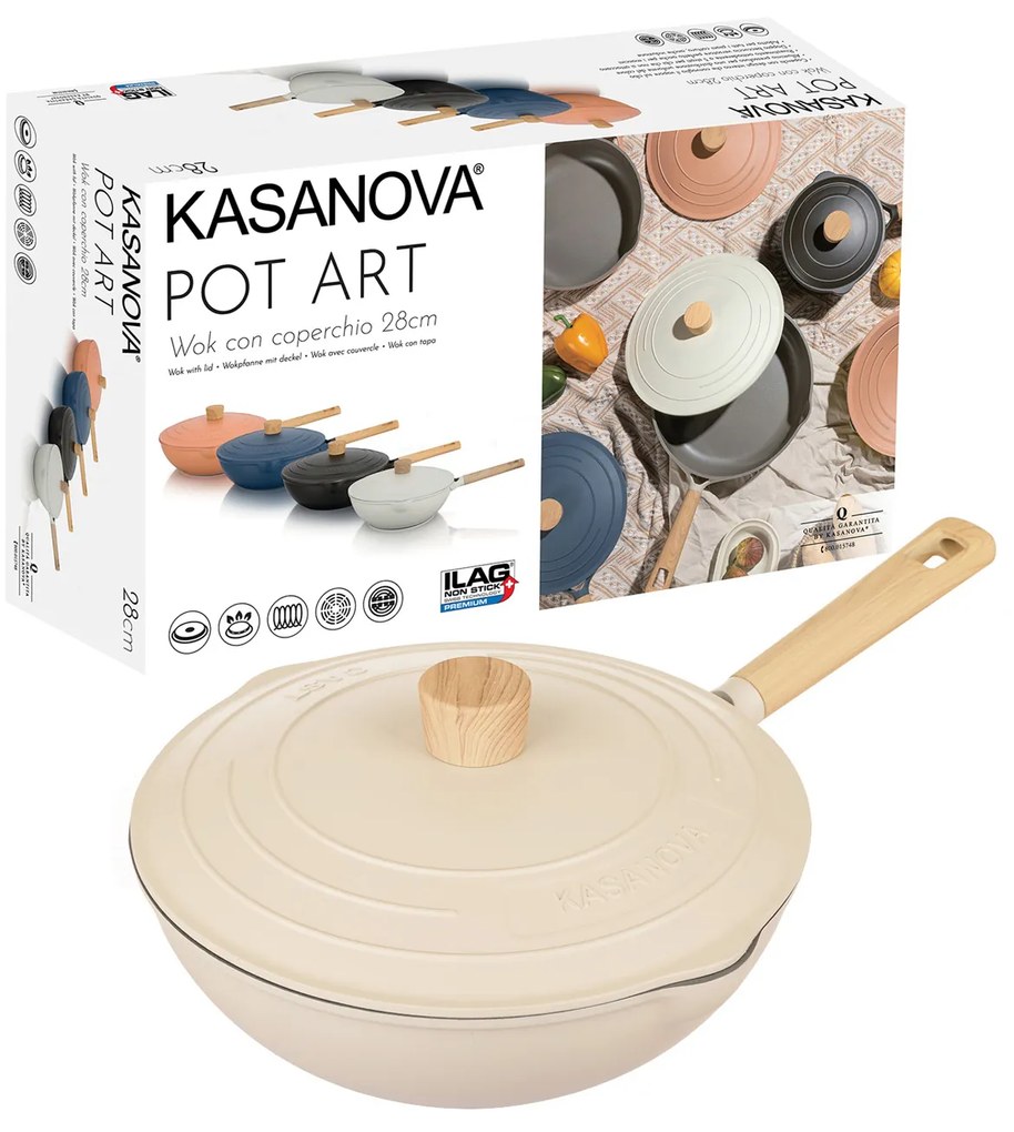 Wok 28 cm con coperchio avorio Pot Art