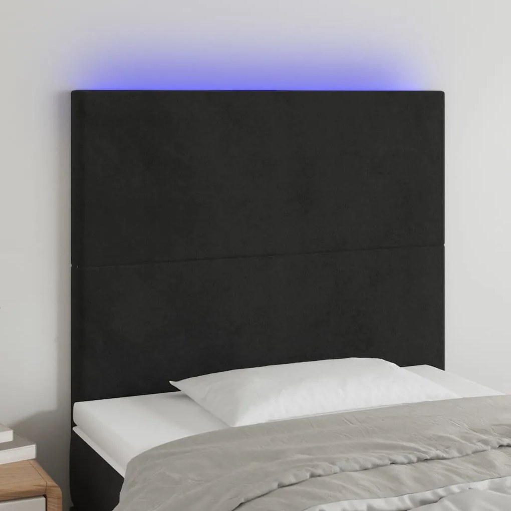 Testiera A Led Nera 100x5x118/128 Cm İn Velluto /