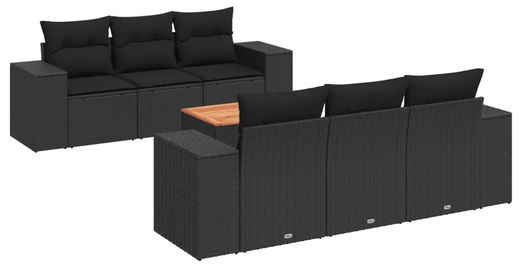 Set divani da giardino con cuscini 7pz nero polyrattan