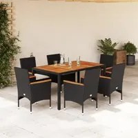 Set Pranzo da Giardino 7 pz Nero con Cuscini Polyrattan Acacia 3278630