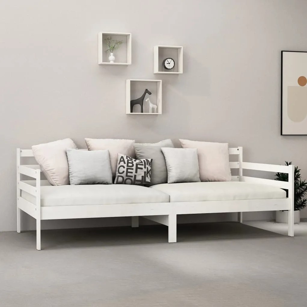 Divano letto con materasso 90x200 cm bianco in legno di pino