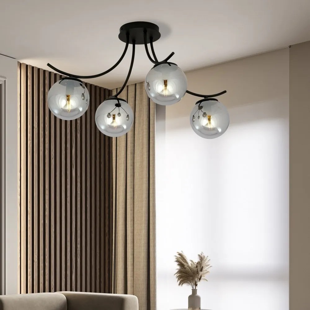 Lampadario da Soffitto in Acciaio e Vetro BOSTON 4 Nero 4xE14 Colore delle Sfere Grafite