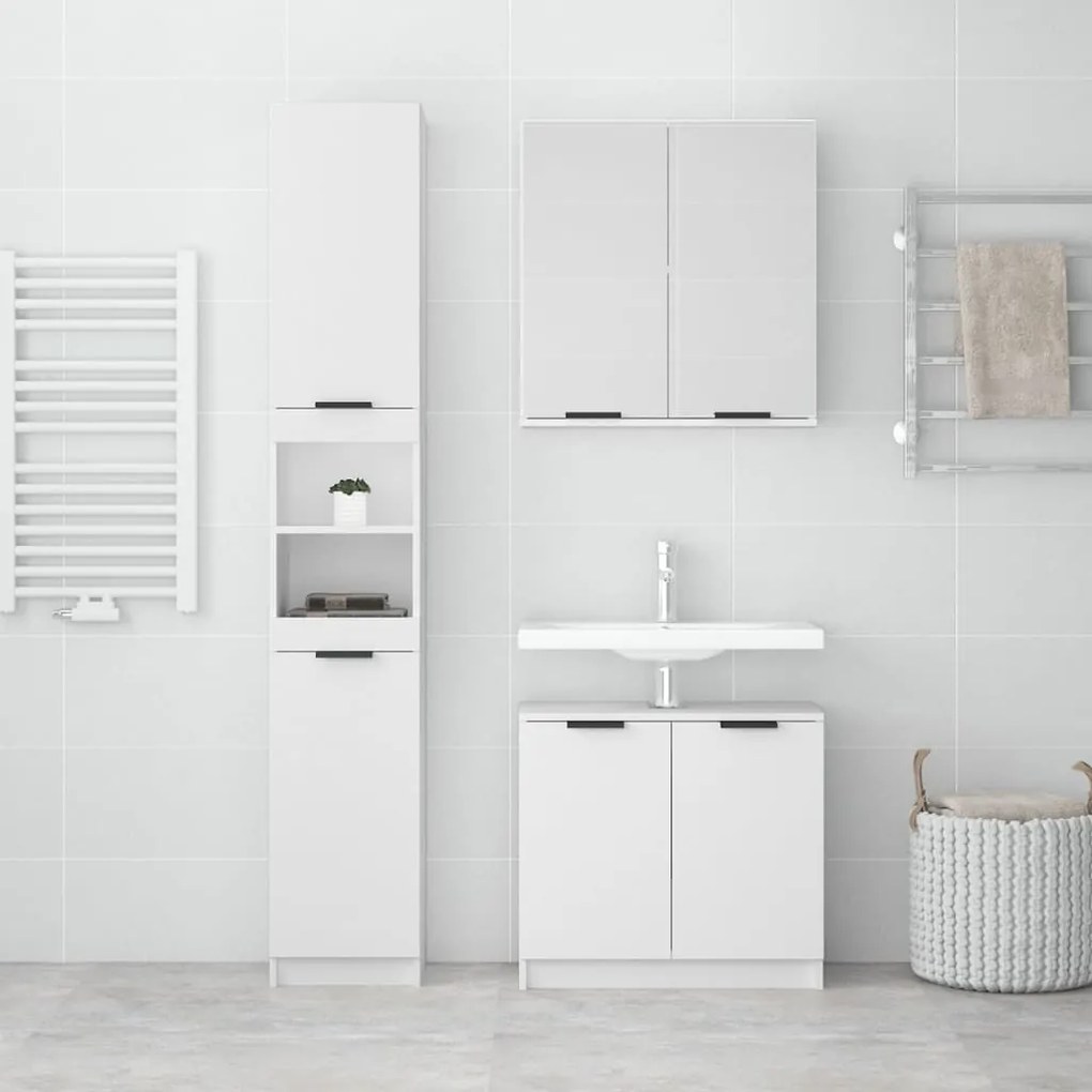 Set di mobili da bagno 3 pz bianco in legno multistrato