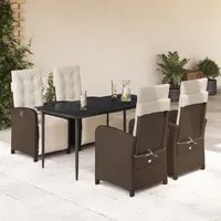 Set da Pranzo da Giardino 5pz con Cuscini in Polyrattan Marrone 3212545