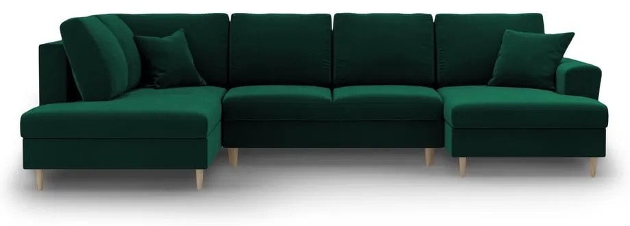 Divano angolare verde allungabile e con contenitore (con penisola a sinistra/a U) con rivestimento in velluto Kyoto – Cosmopolitan Design