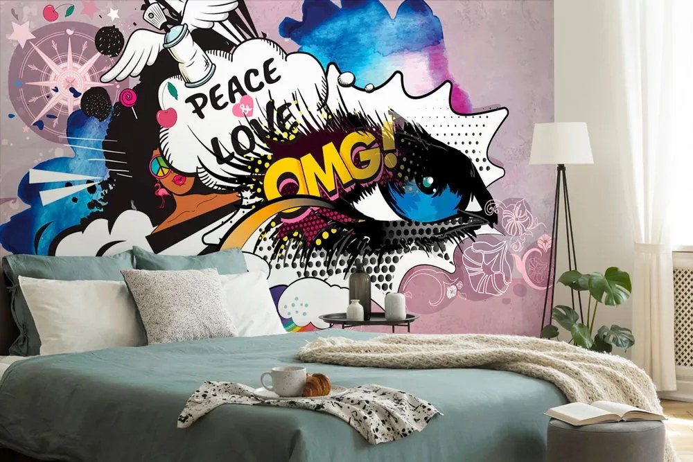 Carta da parati – Occhio graffiti blu