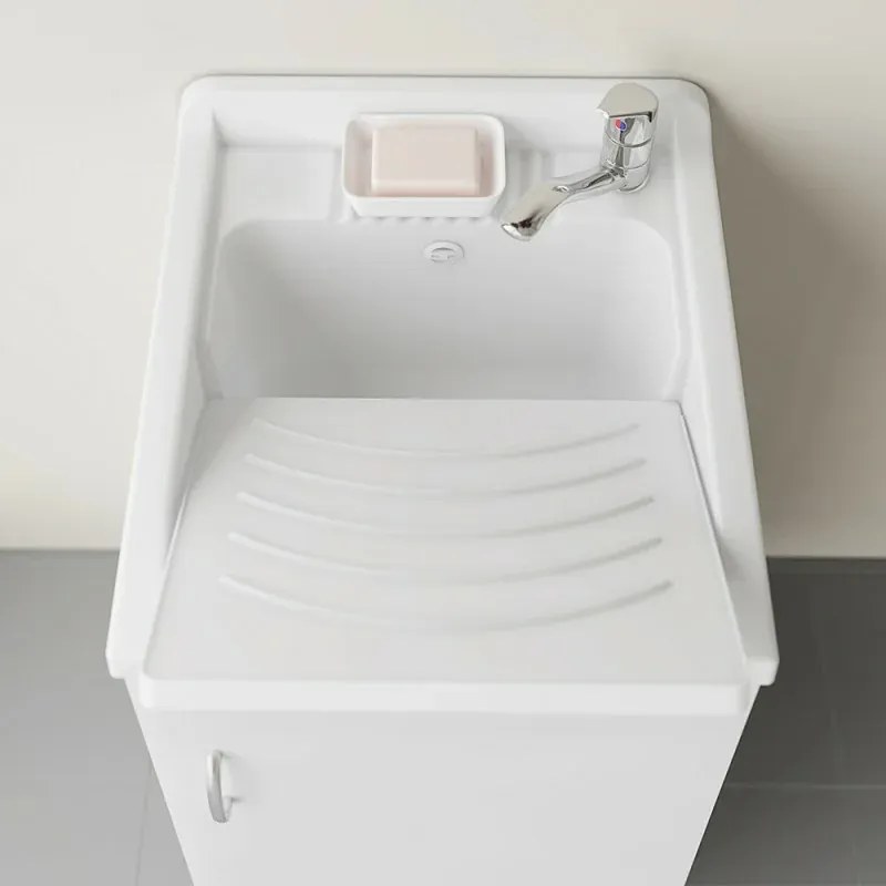 Set da 45 cm con lavatoio colonna e pensile in legno nobilitato bianco Fedra