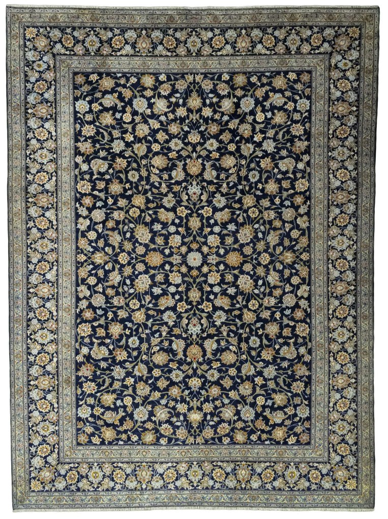 Kashan Tappeto 420x310 Blu (Iran) Annodato A Mano