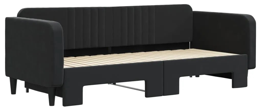 Divano letto con letto estraibile nero 90x200 cm in velluto