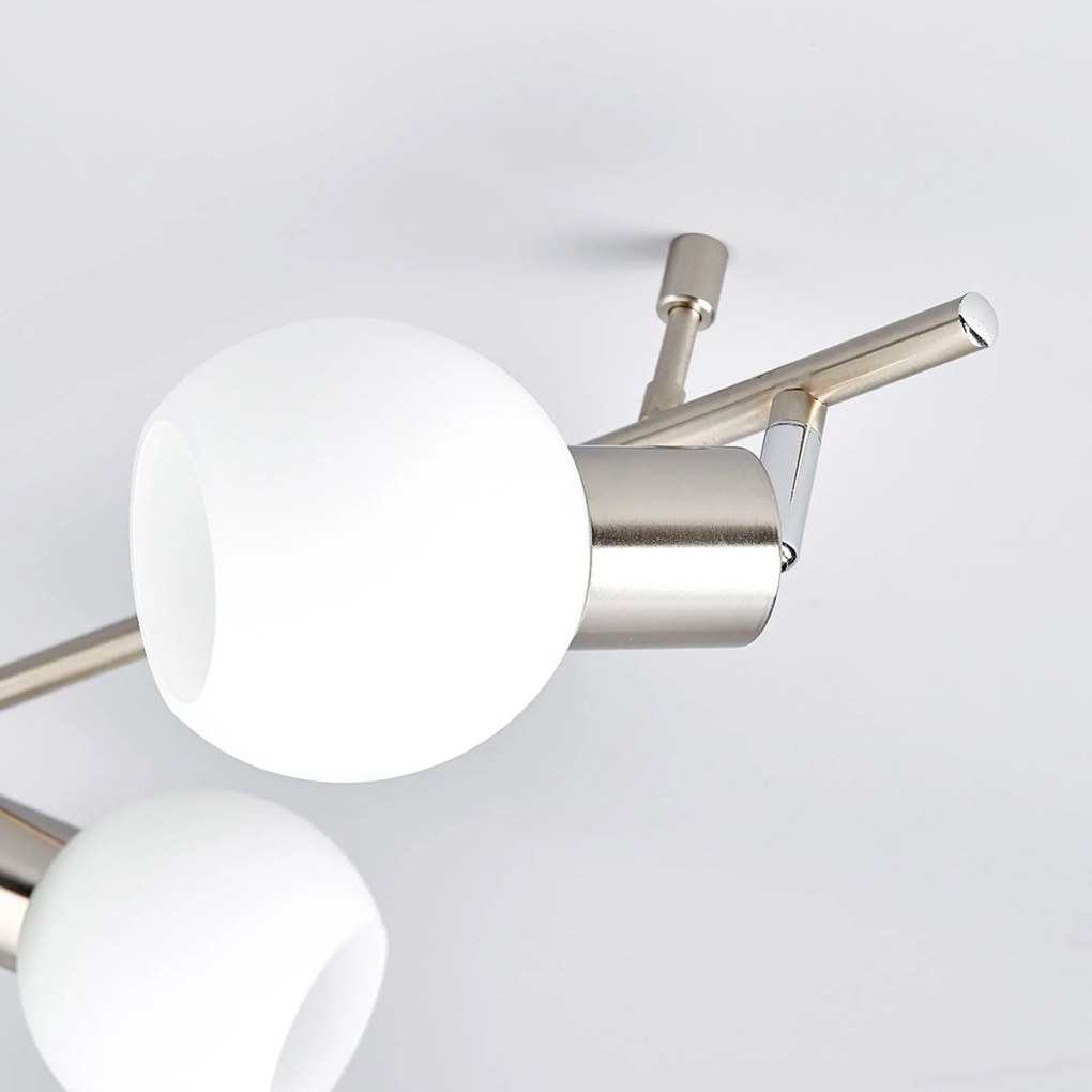 Lindby plafoniera Elaina, 180 cm, a 6 luci, nichel, vetro, E14