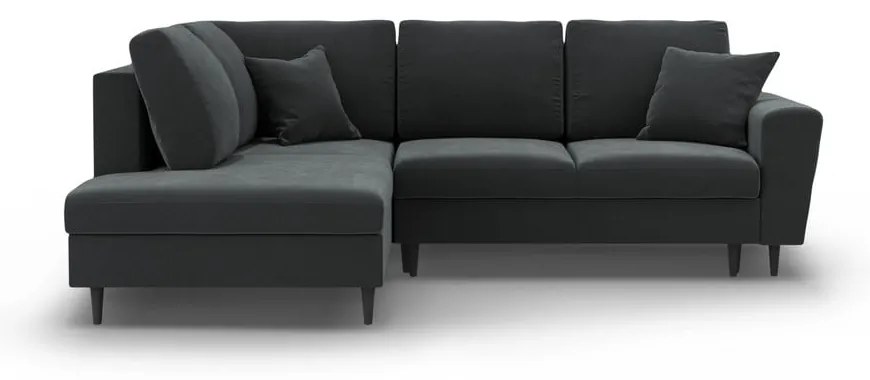 Divano angolare grigio scuro allungabile e con contenitore (con penisola a sinistra/a L) con rivestimento in velluto Kyoto – Cosmopolitan Design