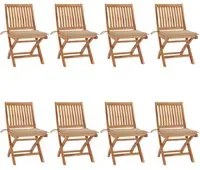 Sedie da Giardino Pieghevoli con Cuscini 8 pz Massello di Teak 3072864