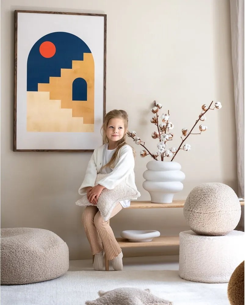 Pouf per bambini color crema con rivestimento in bouclé – Wigiwama