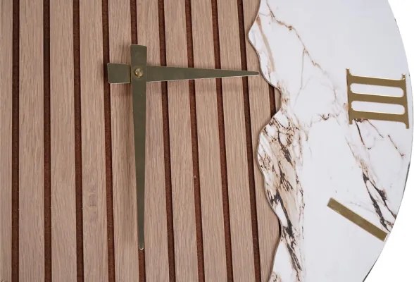 Orologio in legno 60 cm effetto cannettato e marmo bianco
