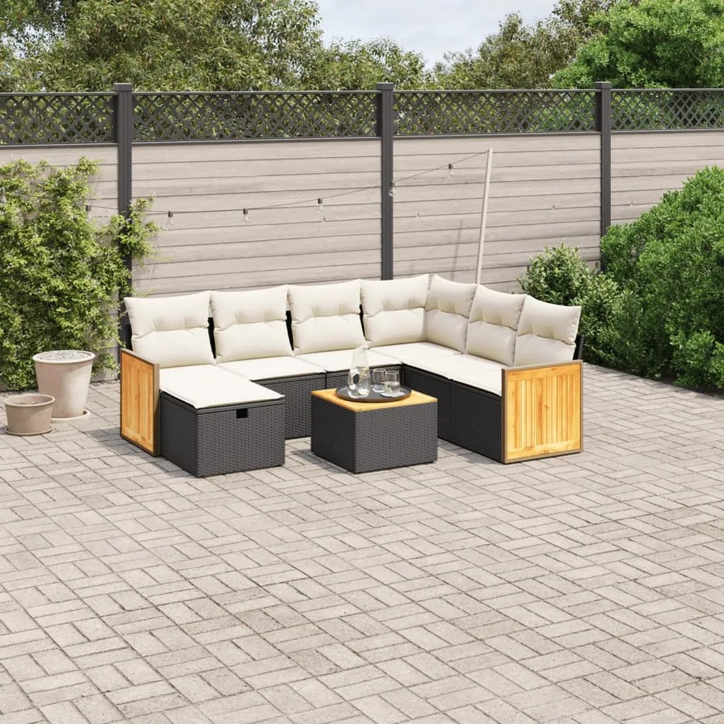 Set divani da giardino con cuscini 8 pz nero in polyrattan