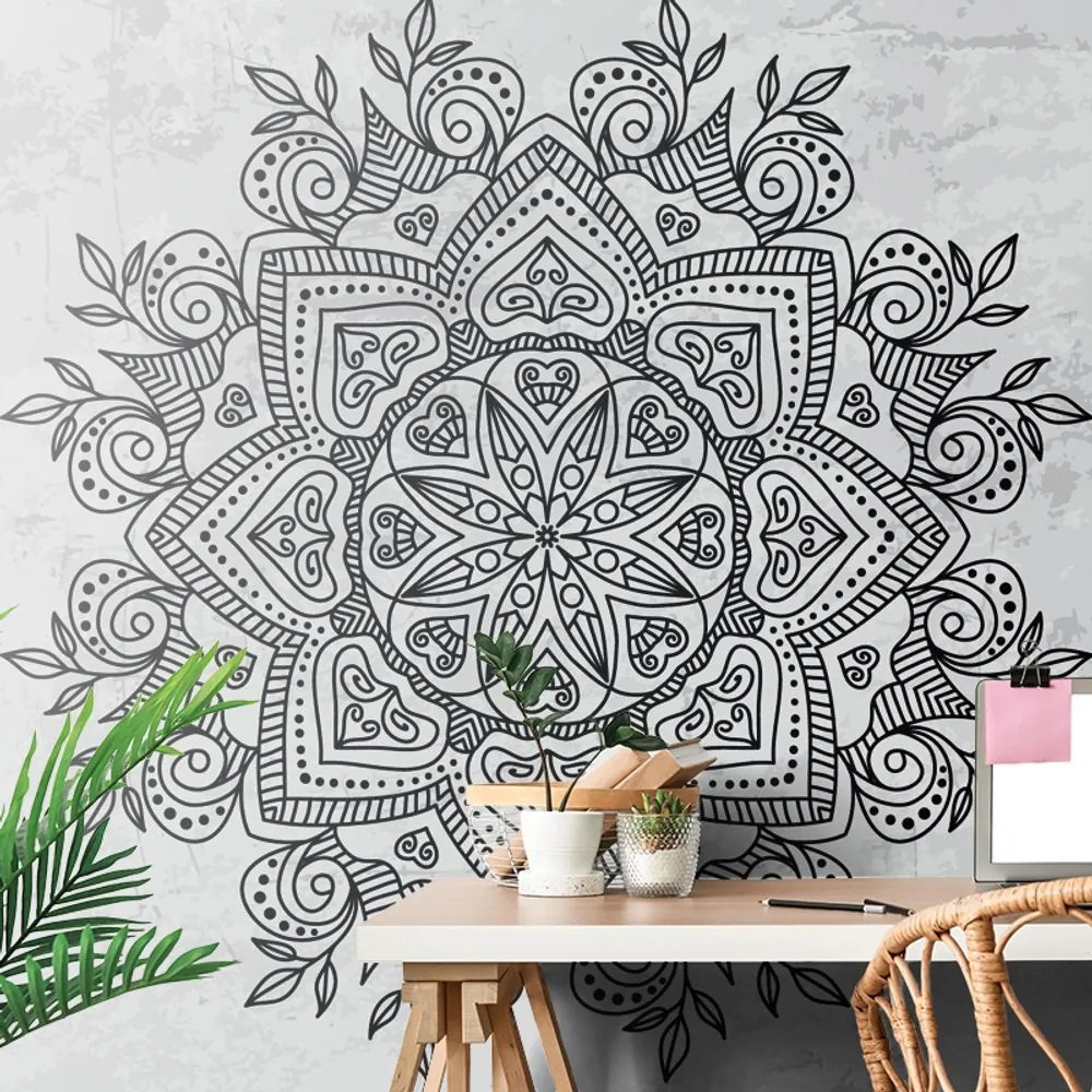 Carta da parati – Mandala con tocco antico in bianco e nero