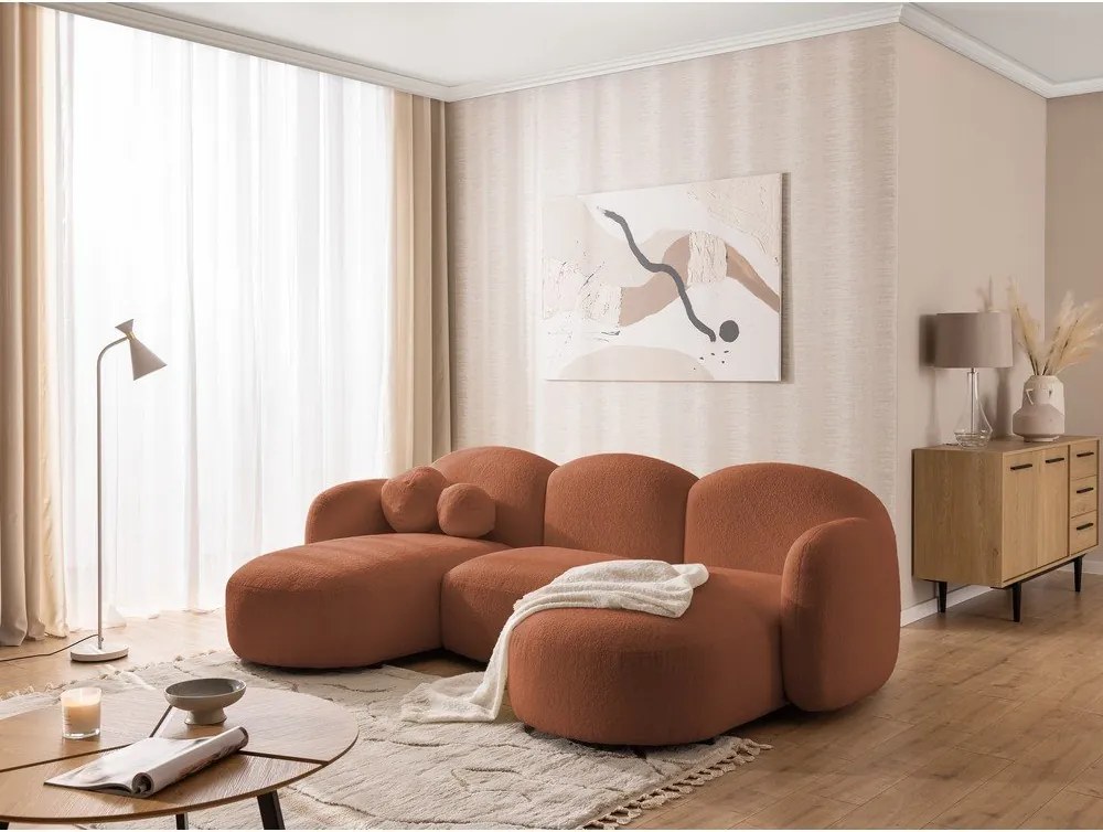Divano angolare color terracotta (a U) con rivestimento in bouclé Orbit – Ropez