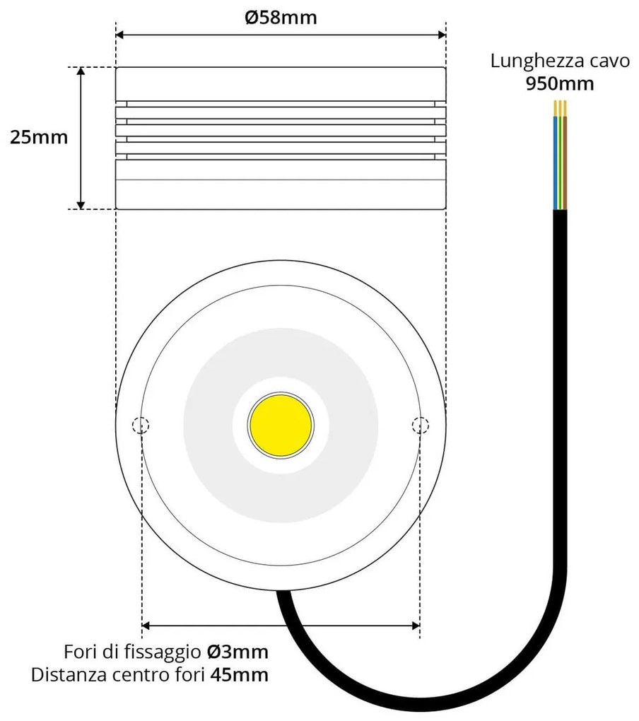 Faretto LED a superficie 5W IP65 220V Dimmerabile Bianco - Professional Colore Bianco Naturale 4.000K