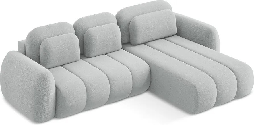 Divano angolare grigio chiaro allungabile/con contenitore (con penisola a destra/con chaise lounge) con rivestimento in bouclé Pele – Makamii