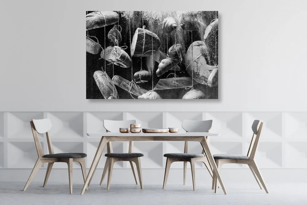 Stampa su tela – Pane appeso su corda in bianco e nero