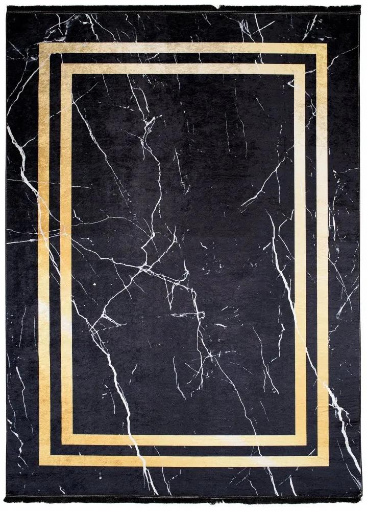 Tappeto scuro di design con motivo a marmo e dettagli dorati Larghezza: 120 cm | Lunghezza: 170 cm