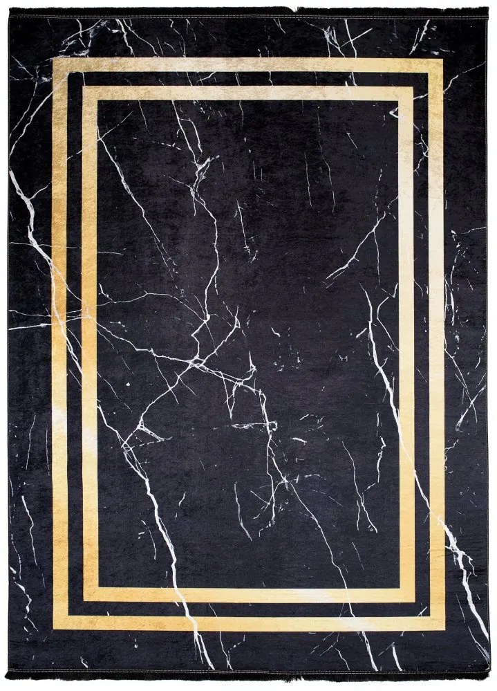 Tappeto scuro di design con motivo a marmo e dettagli dorati Larghezza: 80 cm | Lunghezza: 150 cm