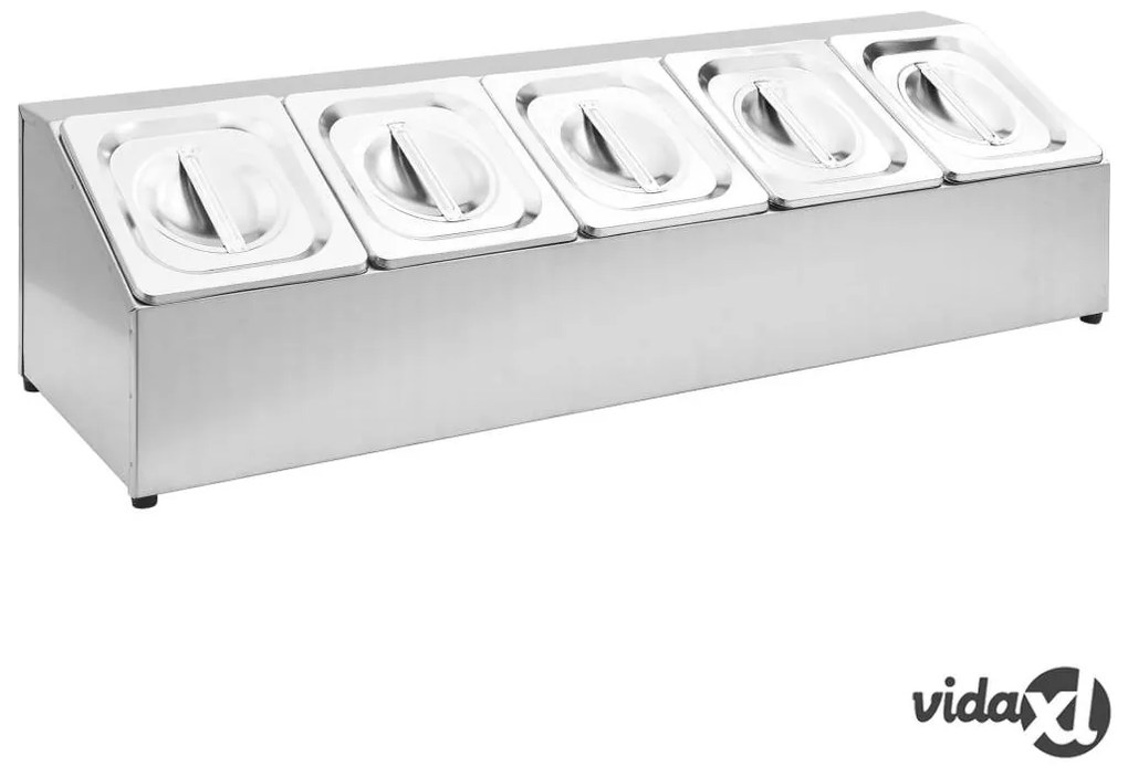 vidaXL Supporto Gastronorm con 5 Contenitori GN 1/6 in Acciaio Inox