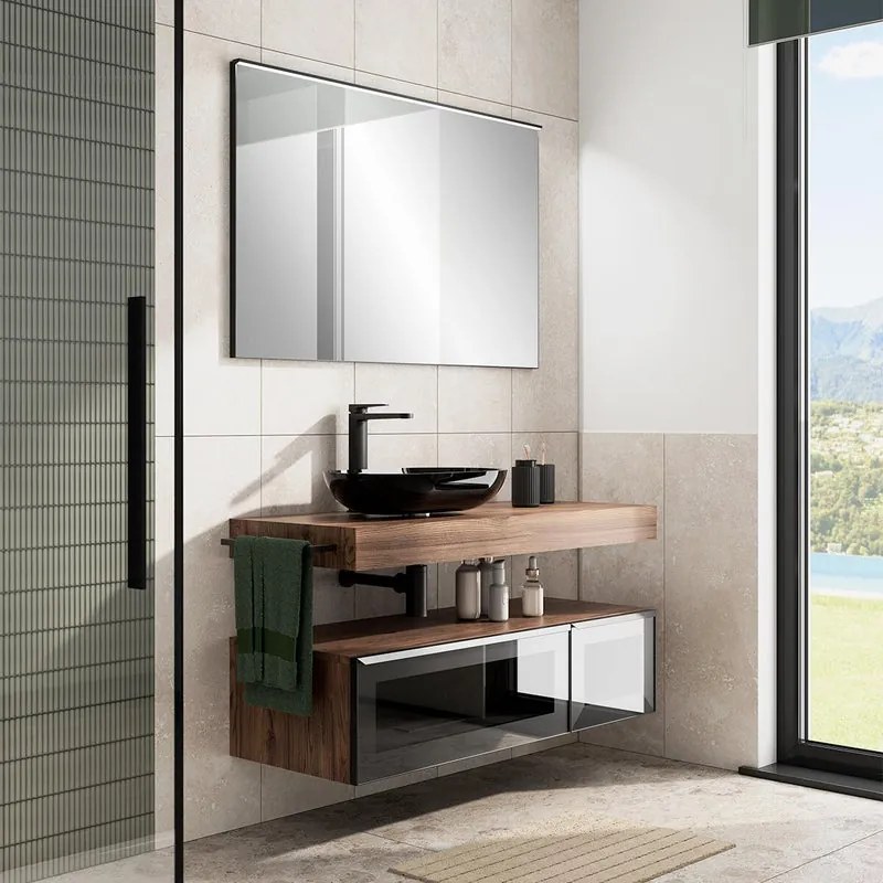 Mobile da bagno sotto lavabo L 120.3 x H 30 x P 46 cm grigio grafite, 2 cassetti Star con cassetto illuminato a LED