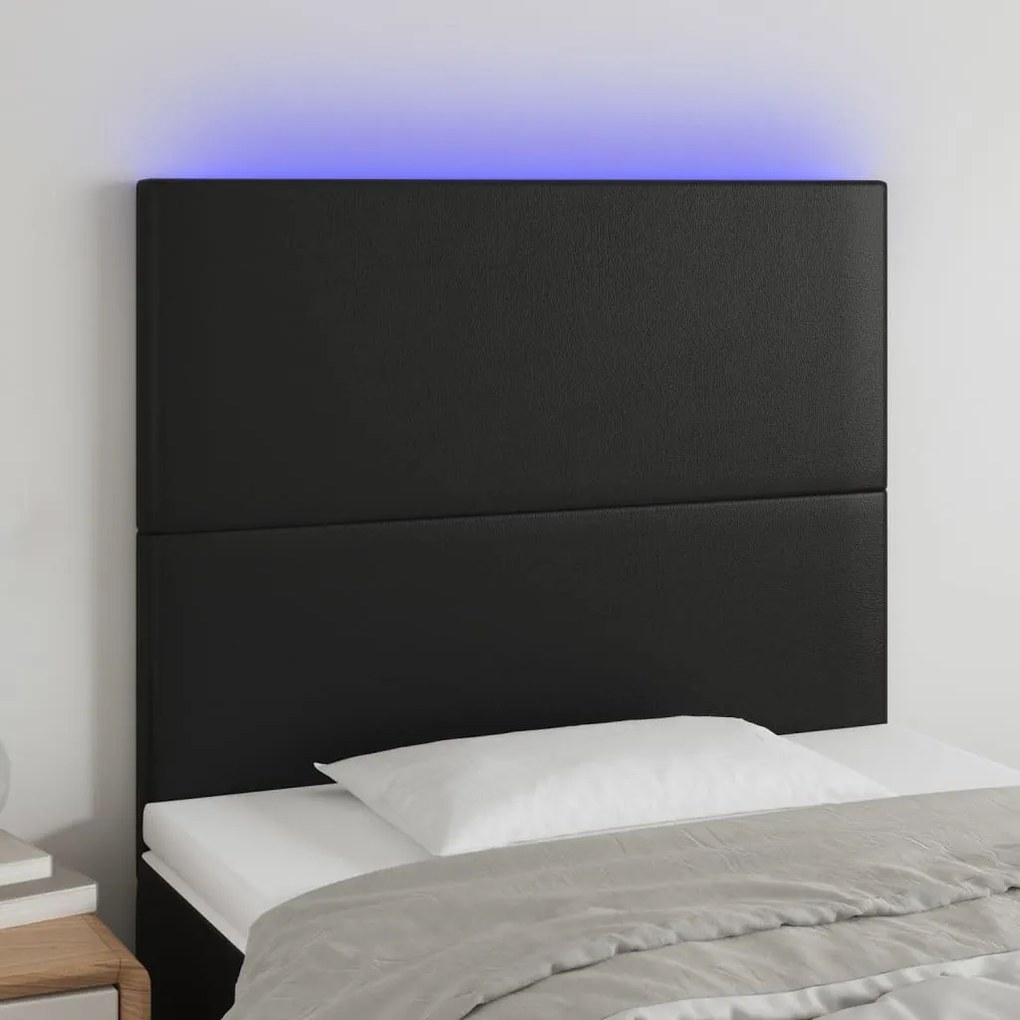 Testiera A Led Nero 90x5x118/128 Cm İn Similpelle /