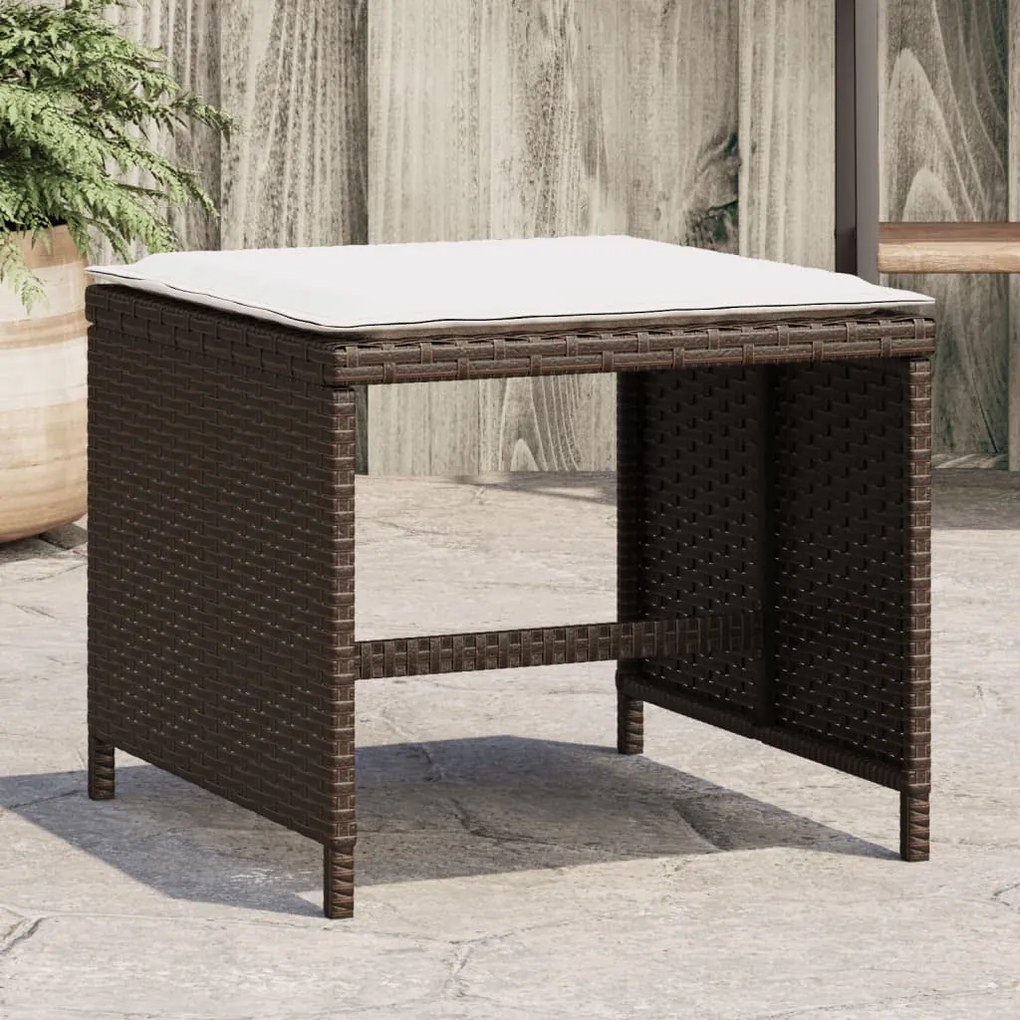 Sgabelli giardino con cuscini 4pz marroni 40x40x35cm polyrattan