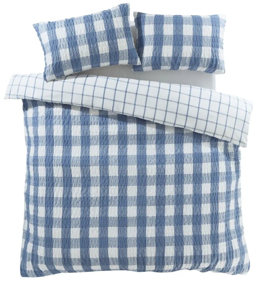 Biancheria da letto singola in flanella blu 135x200 cm Gingham Check - Catherine Lansfield