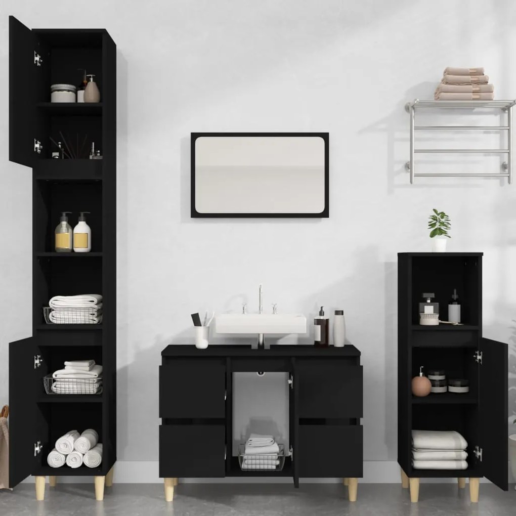 Mobile lavabo nero 80x33x60 cm in legno multistrato