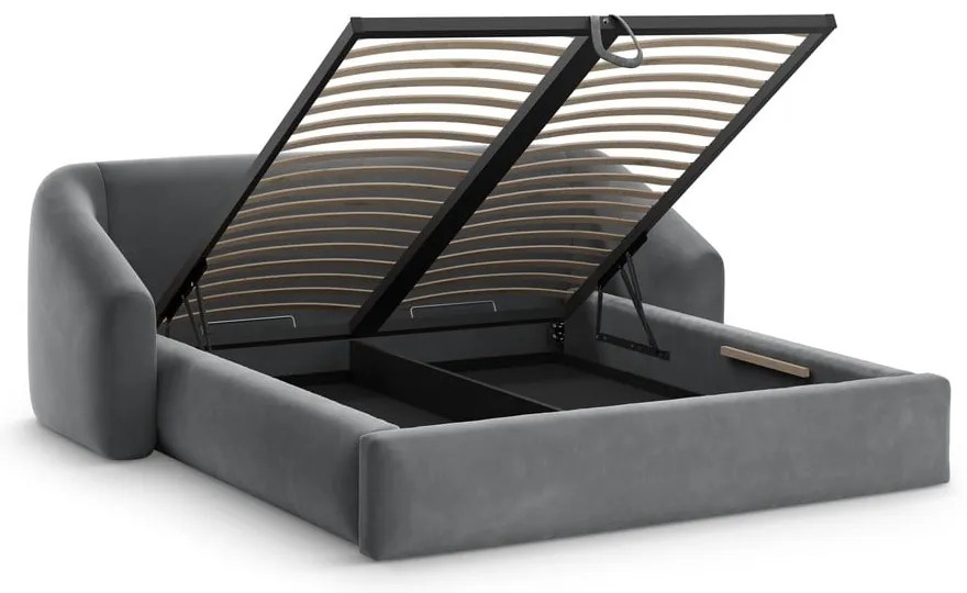 Letto matrimoniale imbottito grigio con contenitore con rete inclusa 140x200 cm Campi – Cosmopolitan Design