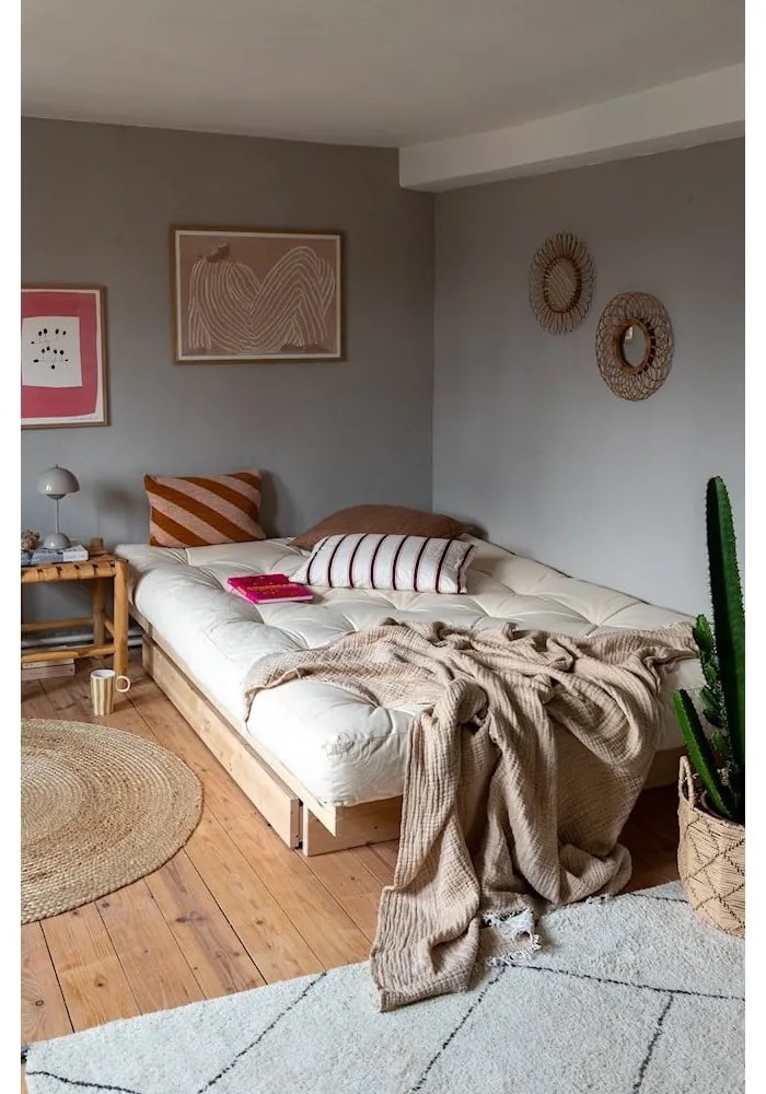 Letto matrimoniale in legno di pino con contenitore con griglia color naturale 180x200 cm Kanso - Karup Design