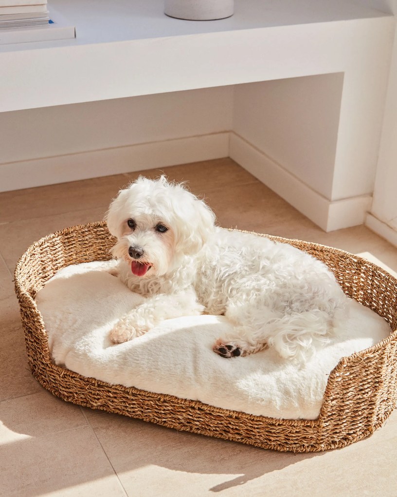 Kave Home - Cuscino portatile per animali domestici Codie in pelo bianco Ø 60 x 10 cm