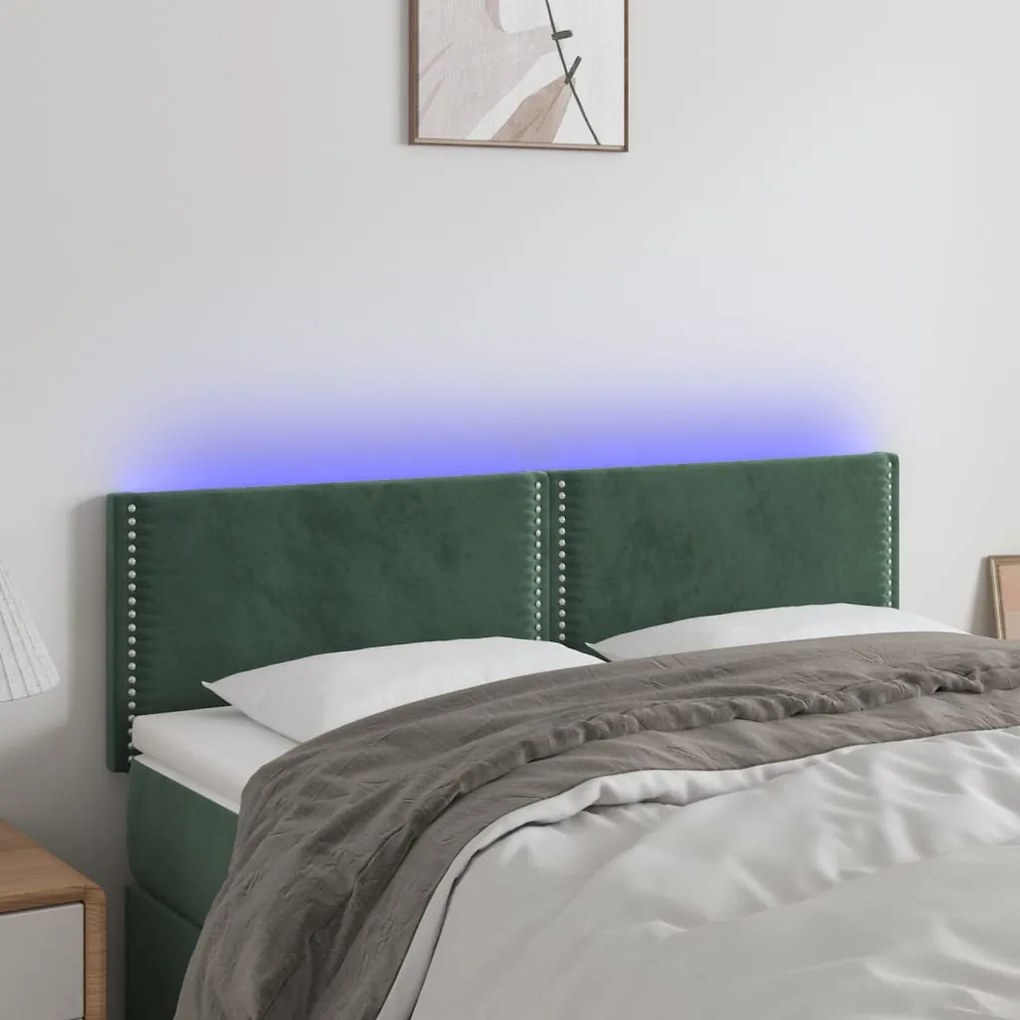 Testiera A Led Verde Scuro 144x5x78/88 Cm İn Velluto /