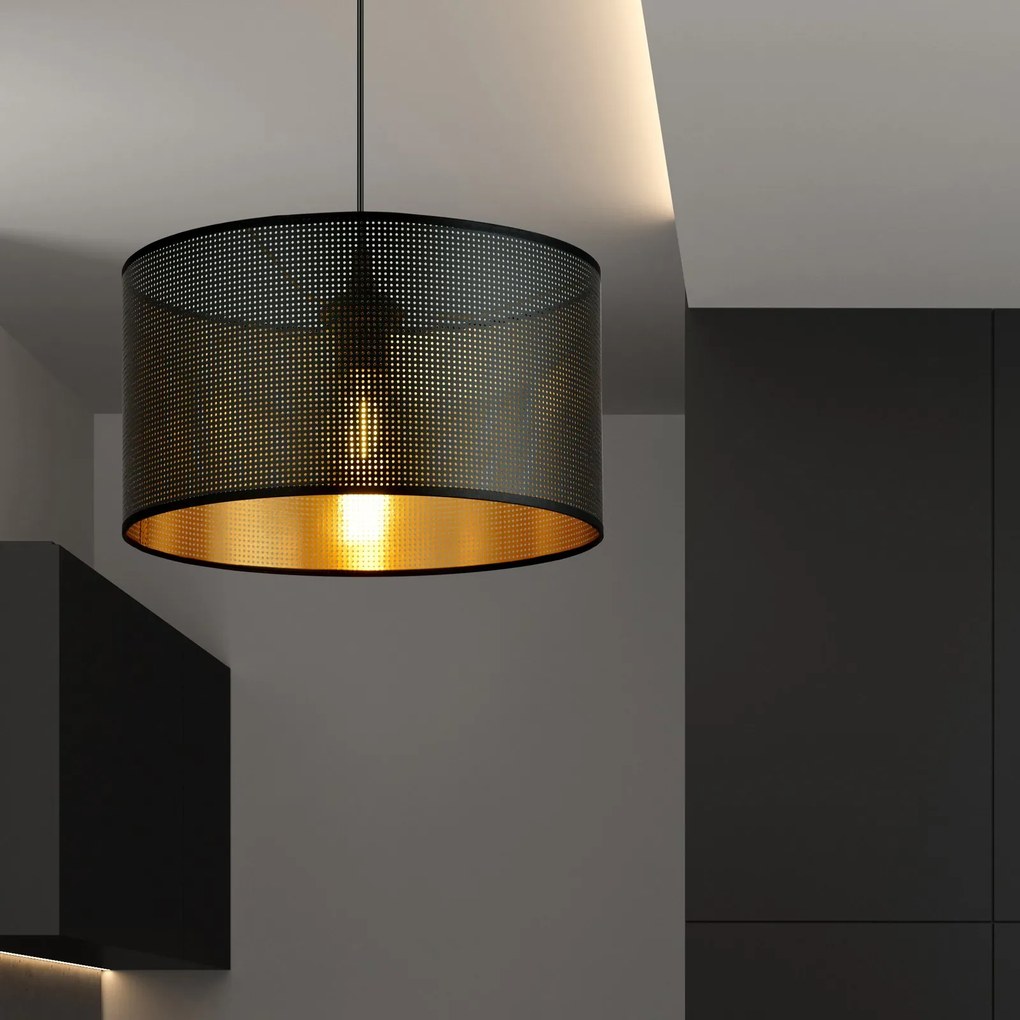 Sospensione Minimal 1 Luce Aston In Acciaio Nero E Oro