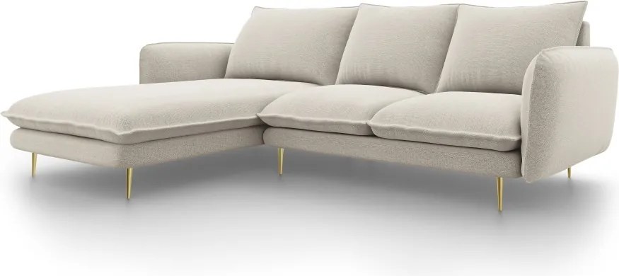 Divano angolare Vienna a 5 posti in tessuto strutturato con gambe oro - L255cm