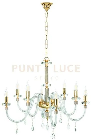 Lampadario dido 8 luci cristallo e oro attacco e14 d.83cm