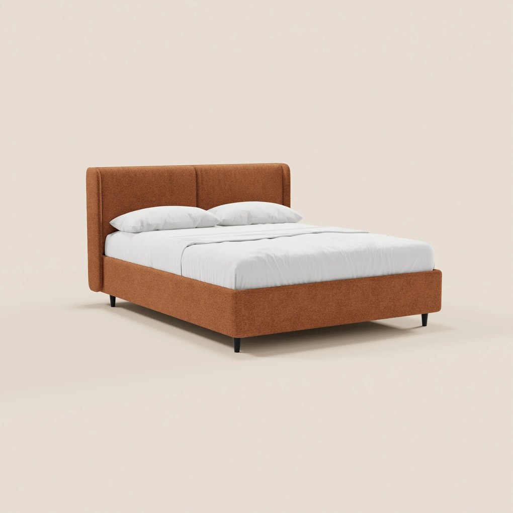 VALKIRIA letto di design con vano contenitore e testiera avvolgente - 2 cuscini imbottiti e tessuto Oeko-Tex®