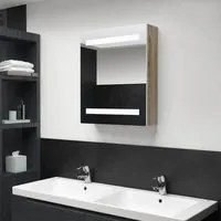 Armadietto Bagno con Specchio e LED Bianco e Rovere 50x14x60 cm 326485