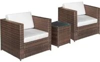 Set Salotto da Giardino in Rattan Sintetico 2 Divani e Tavolino Marrone